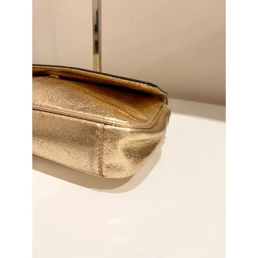 Michael Kors Jet Set Chain Strap Metallic Leather Shoulder Flap Clutch Bag Gold - Picture 6 of 11